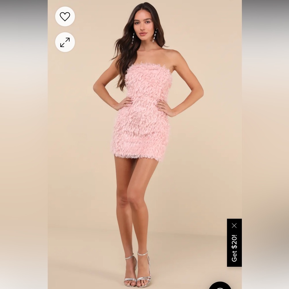 Lulu’s Glam Instinct Light Pink Fringe Strapless Bodycon Mini Dress